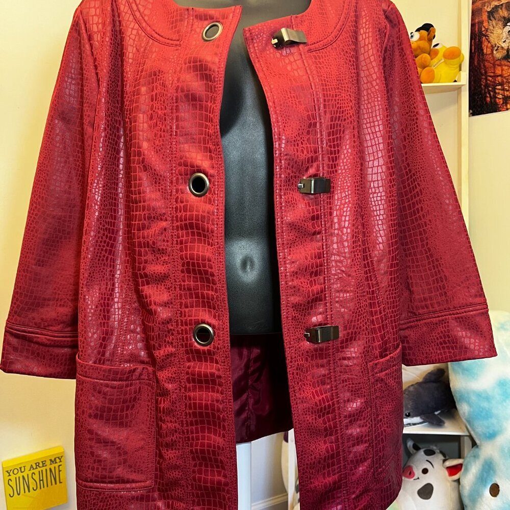 Ruby Rd Red Crocodile Textured Faux Leather Jacket Size 12 - Picture 3 of 6